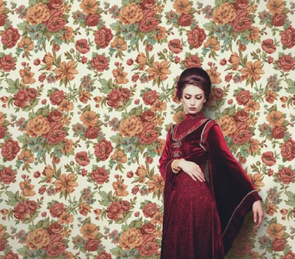 Red Embossed Wallpaper – Botanical Bloom (5806-5)
